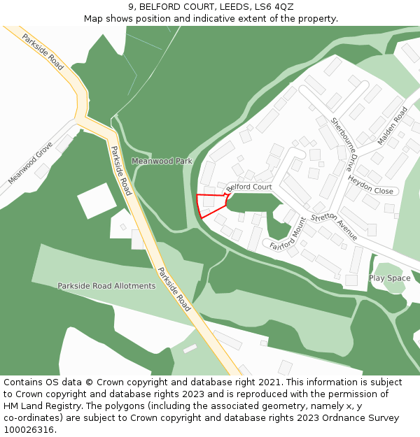 9, BELFORD COURT, LEEDS, LS6 4QZ: Location map and indicative extent of plot