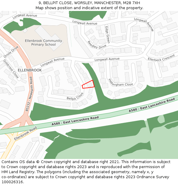 9, BELLPIT CLOSE, WORSLEY, MANCHESTER, M28 7XH: Location map and indicative extent of plot