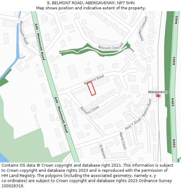 9, BELMONT ROAD, ABERGAVENNY, NP7 5HN: Location map and indicative extent of plot