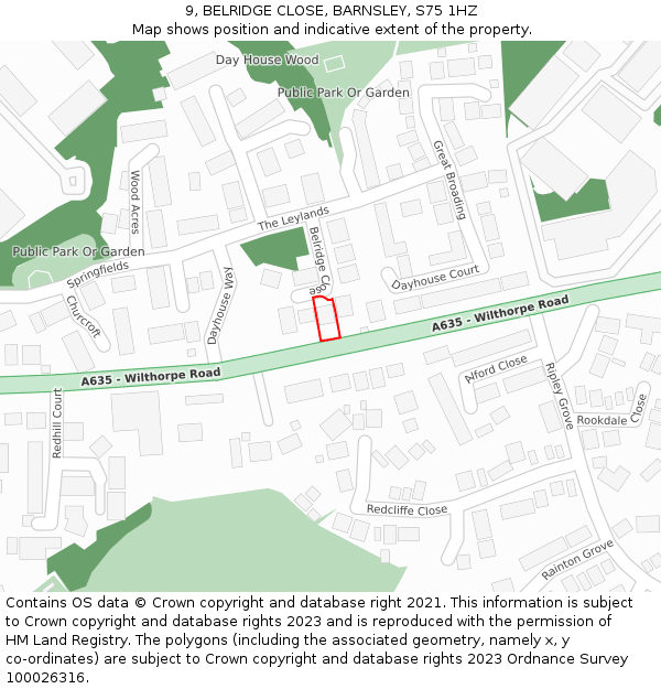 9, BELRIDGE CLOSE, BARNSLEY, S75 1HZ: Location map and indicative extent of plot