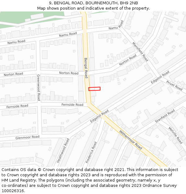 9, BENGAL ROAD, BOURNEMOUTH, BH9 2NB: Location map and indicative extent of plot