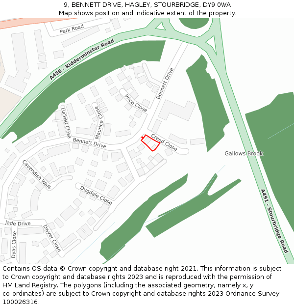 9, BENNETT DRIVE, HAGLEY, STOURBRIDGE, DY9 0WA: Location map and indicative extent of plot