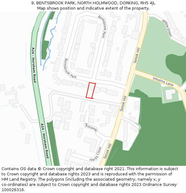 9, BENTSBROOK PARK, NORTH HOLMWOOD, DORKING, RH5 4JL: Location map and indicative extent of plot
