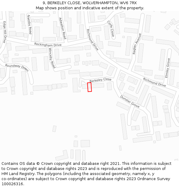 9, BERKELEY CLOSE, WOLVERHAMPTON, WV6 7RX: Location map and indicative extent of plot