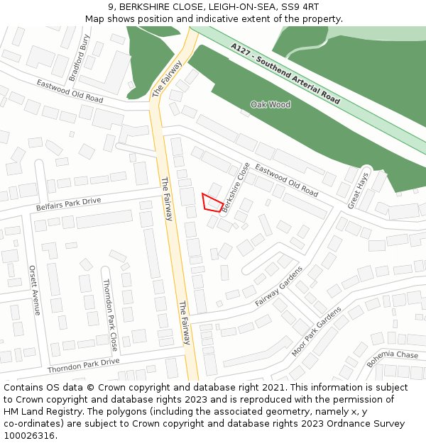 9, BERKSHIRE CLOSE, LEIGH-ON-SEA, SS9 4RT: Location map and indicative extent of plot