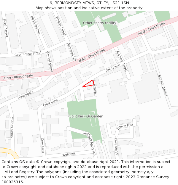 9, BERMONDSEY MEWS, OTLEY, LS21 1SN: Location map and indicative extent of plot