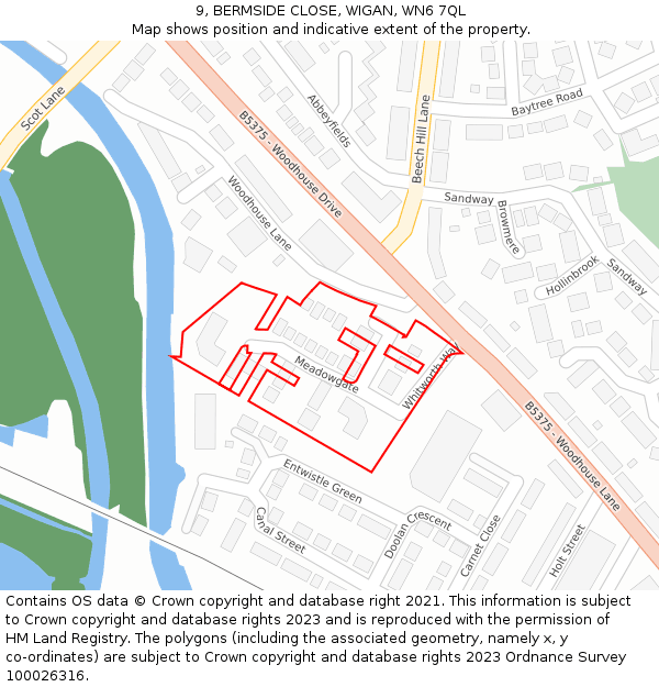 9, BERMSIDE CLOSE, WIGAN, WN6 7QL: Location map and indicative extent of plot