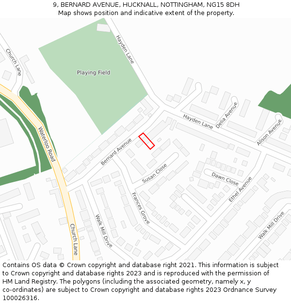 9, BERNARD AVENUE, HUCKNALL, NOTTINGHAM, NG15 8DH: Location map and indicative extent of plot
