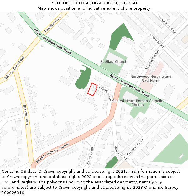 9, BILLINGE CLOSE, BLACKBURN, BB2 6SB: Location map and indicative extent of plot