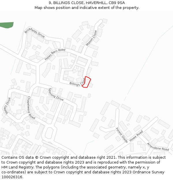 9, BILLINGS CLOSE, HAVERHILL, CB9 9SA: Location map and indicative extent of plot