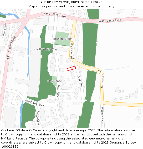 9, BIRK HEY CLOSE, BRIGHOUSE, HD6 4FJ: Location map and indicative extent of plot