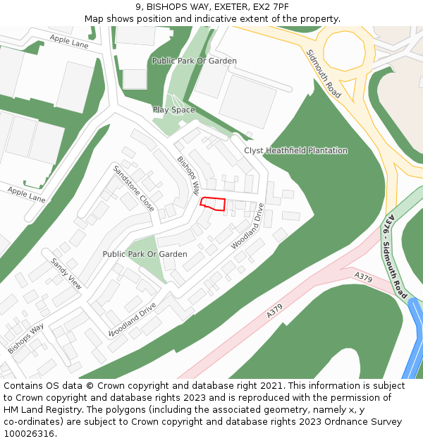 9, BISHOPS WAY, EXETER, EX2 7PF: Location map and indicative extent of plot