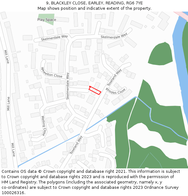 9, BLACKLEY CLOSE, EARLEY, READING, RG6 7YE: Location map and indicative extent of plot