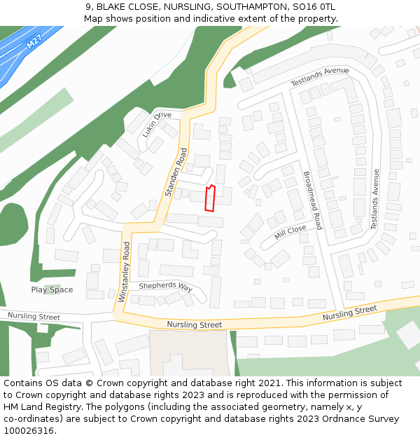 9, BLAKE CLOSE, NURSLING, SOUTHAMPTON, SO16 0TL: Location map and indicative extent of plot