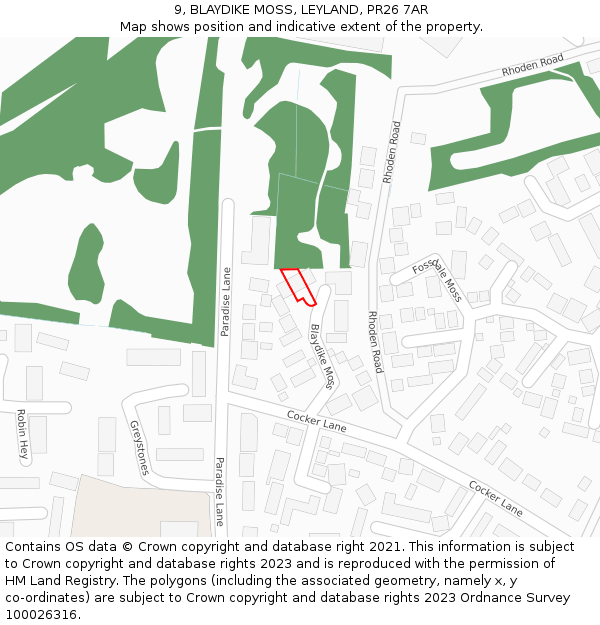 9, BLAYDIKE MOSS, LEYLAND, PR26 7AR: Location map and indicative extent of plot