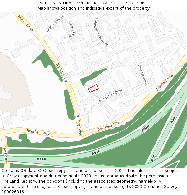 9, BLENCATHRA DRIVE, MICKLEOVER, DERBY, DE3 9NP: Location map and indicative extent of plot