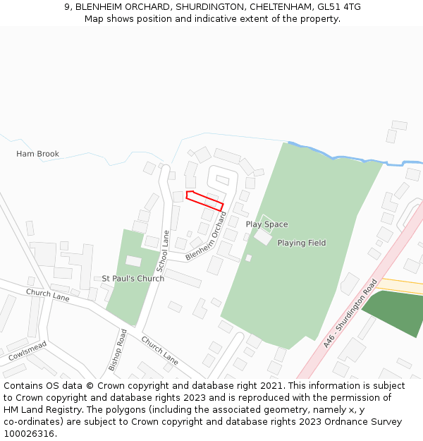 9, BLENHEIM ORCHARD, SHURDINGTON, CHELTENHAM, GL51 4TG: Location map and indicative extent of plot