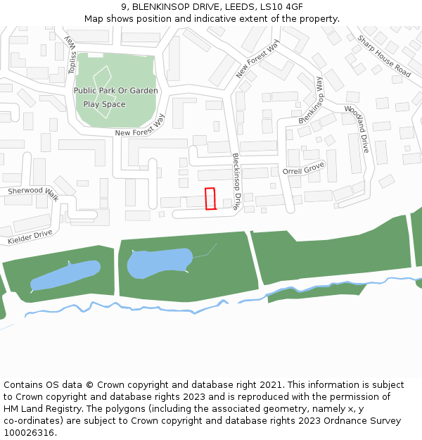 9, BLENKINSOP DRIVE, LEEDS, LS10 4GF: Location map and indicative extent of plot