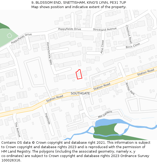 9, BLOSSOM END, SNETTISHAM, KING'S LYNN, PE31 7UP: Location map and indicative extent of plot