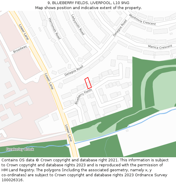 9, BLUEBERRY FIELDS, LIVERPOOL, L10 9NG: Location map and indicative extent of plot