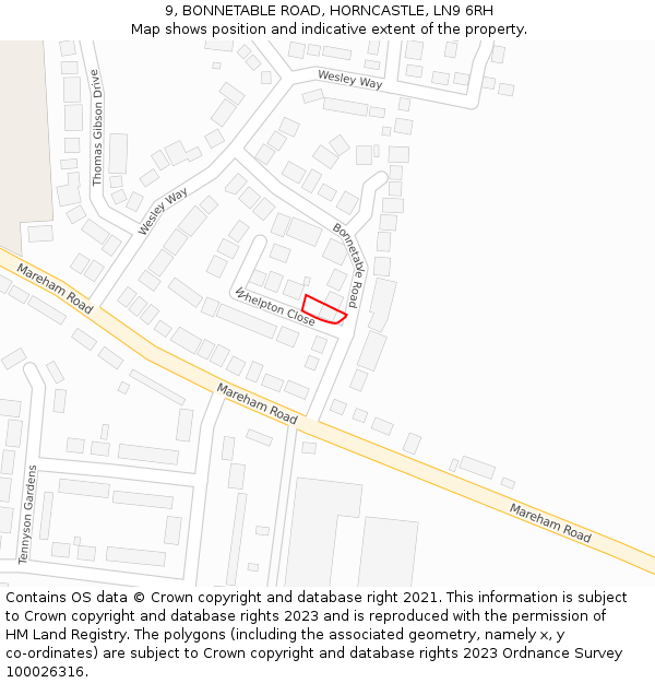 9, BONNETABLE ROAD, HORNCASTLE, LN9 6RH: Location map and indicative extent of plot