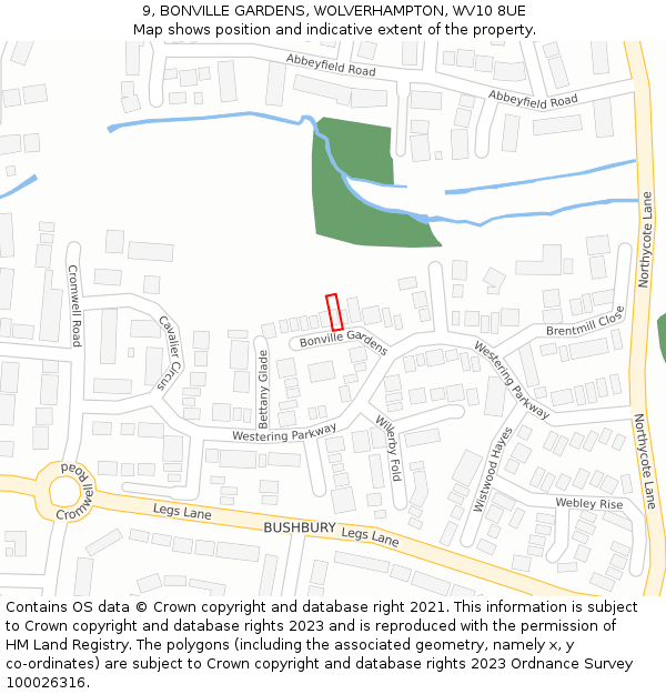 9, BONVILLE GARDENS, WOLVERHAMPTON, WV10 8UE: Location map and indicative extent of plot