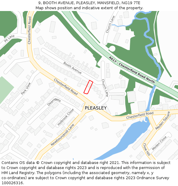9, BOOTH AVENUE, PLEASLEY, MANSFIELD, NG19 7TE: Location map and indicative extent of plot