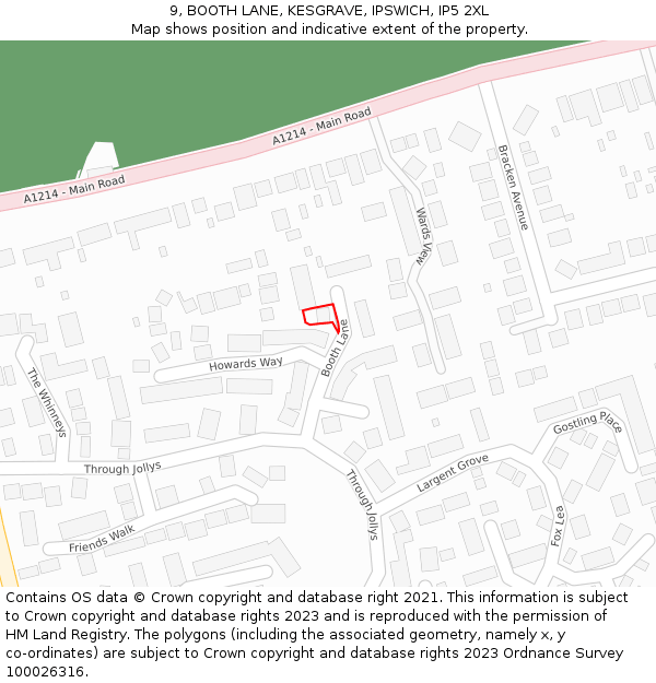 9, BOOTH LANE, KESGRAVE, IPSWICH, IP5 2XL: Location map and indicative extent of plot