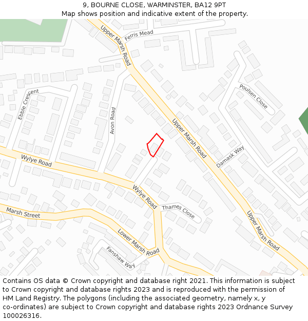 9, BOURNE CLOSE, WARMINSTER, BA12 9PT: Location map and indicative extent of plot