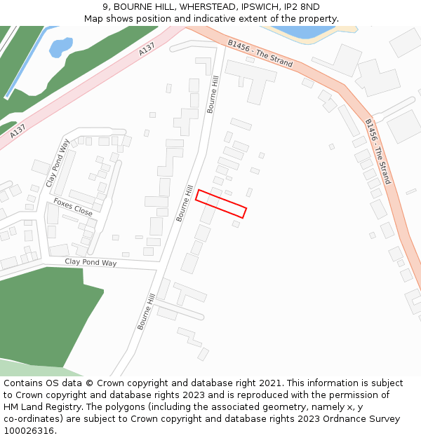 9, BOURNE HILL, WHERSTEAD, IPSWICH, IP2 8ND: Location map and indicative extent of plot