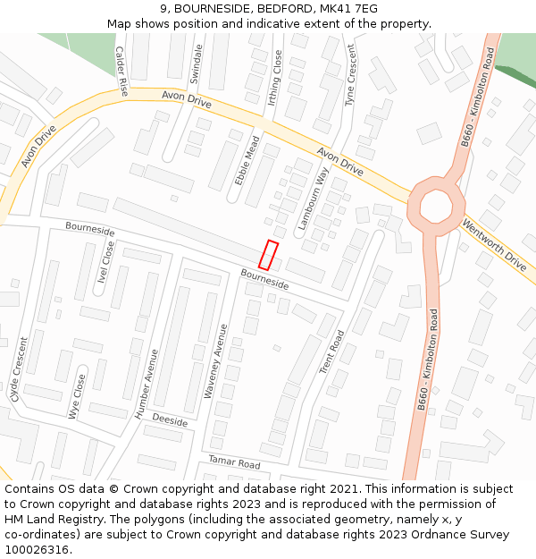 9, BOURNESIDE, BEDFORD, MK41 7EG: Location map and indicative extent of plot