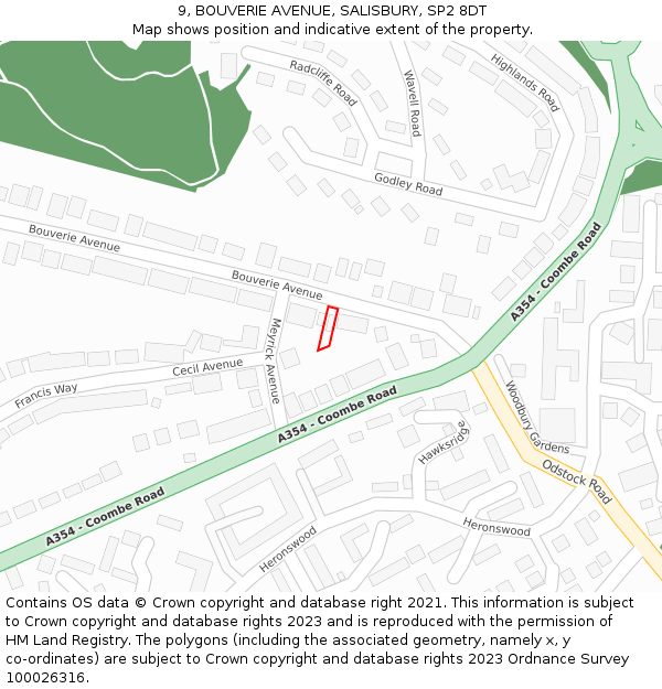 9, BOUVERIE AVENUE, SALISBURY, SP2 8DT: Location map and indicative extent of plot