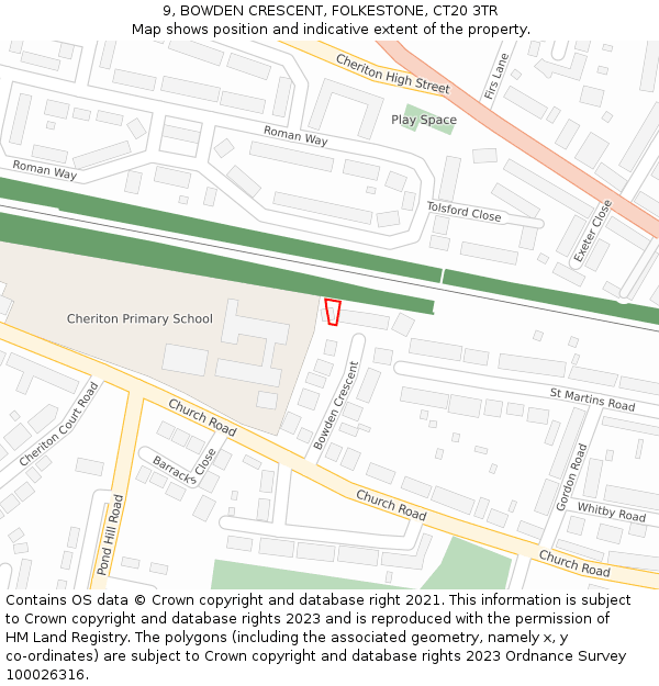 9, BOWDEN CRESCENT, FOLKESTONE, CT20 3TR: Location map and indicative extent of plot