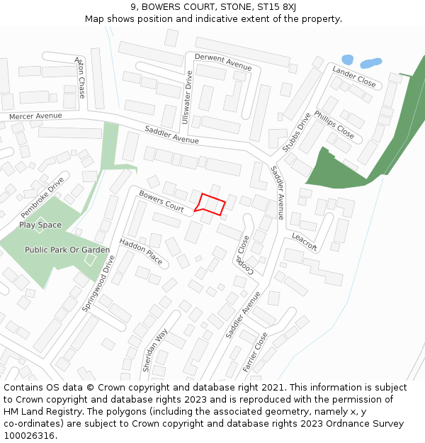 9, BOWERS COURT, STONE, ST15 8XJ: Location map and indicative extent of plot