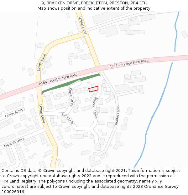 9, BRACKEN DRIVE, FRECKLETON, PRESTON, PR4 1TH: Location map and indicative extent of plot
