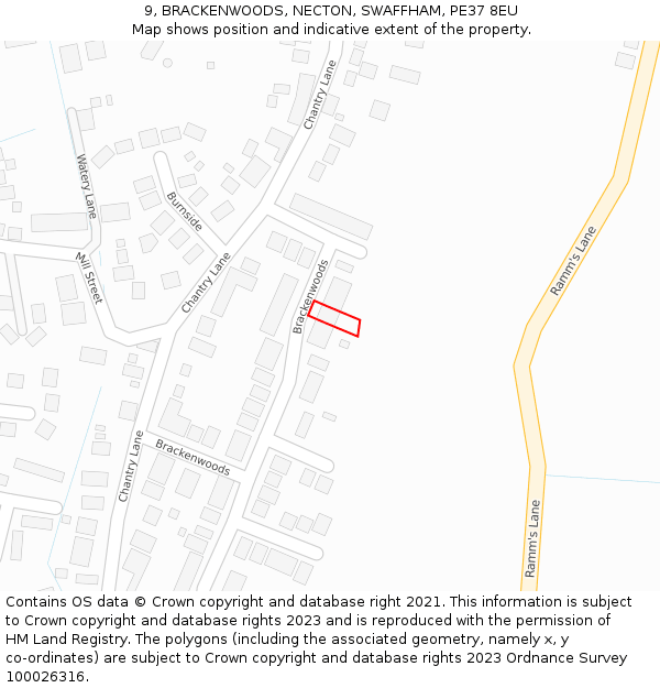 9, BRACKENWOODS, NECTON, SWAFFHAM, PE37 8EU: Location map and indicative extent of plot