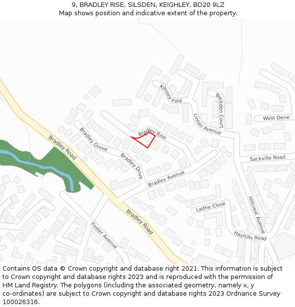 9, BRADLEY RISE, SILSDEN, KEIGHLEY, BD20 9LZ: Location map and indicative extent of plot
