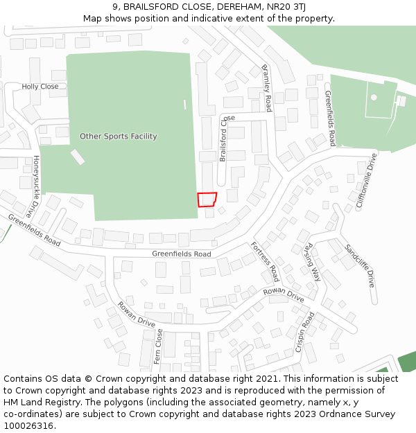 9, BRAILSFORD CLOSE, DEREHAM, NR20 3TJ: Location map and indicative extent of plot