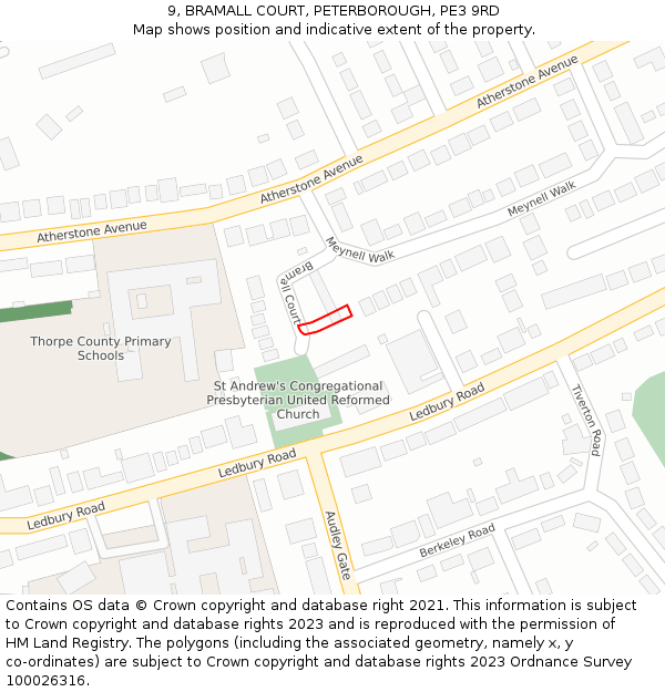 9, BRAMALL COURT, PETERBOROUGH, PE3 9RD: Location map and indicative extent of plot