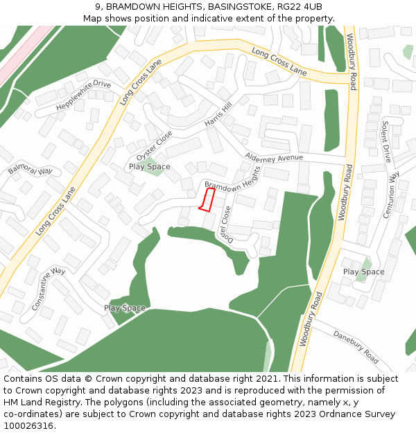 9, BRAMDOWN HEIGHTS, BASINGSTOKE, RG22 4UB: Location map and indicative extent of plot
