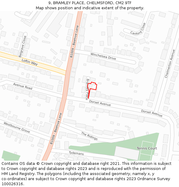 9, BRAMLEY PLACE, CHELMSFORD, CM2 9TF: Location map and indicative extent of plot