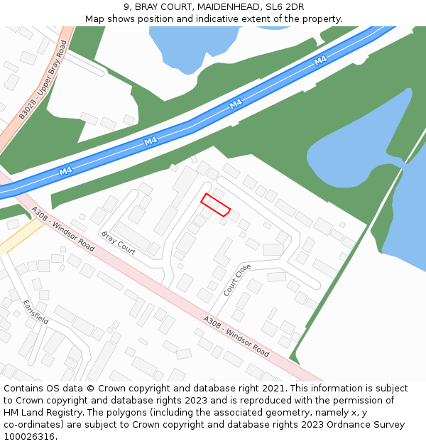 9, BRAY COURT, MAIDENHEAD, SL6 2DR: Location map and indicative extent of plot