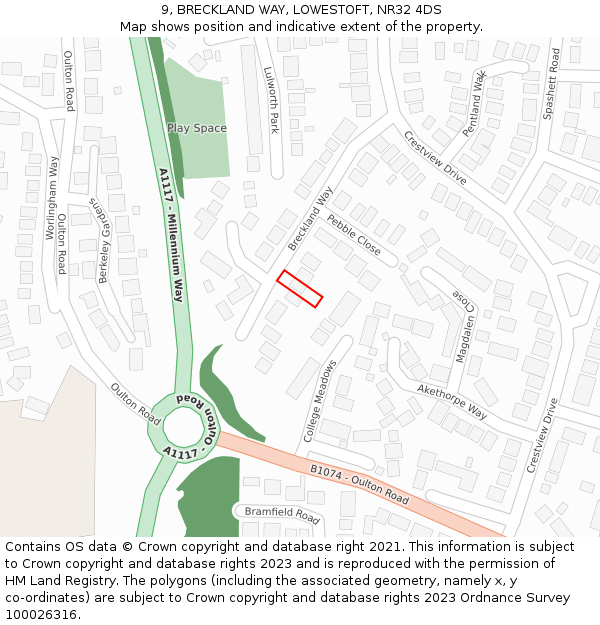 9, BRECKLAND WAY, LOWESTOFT, NR32 4DS: Location map and indicative extent of plot
