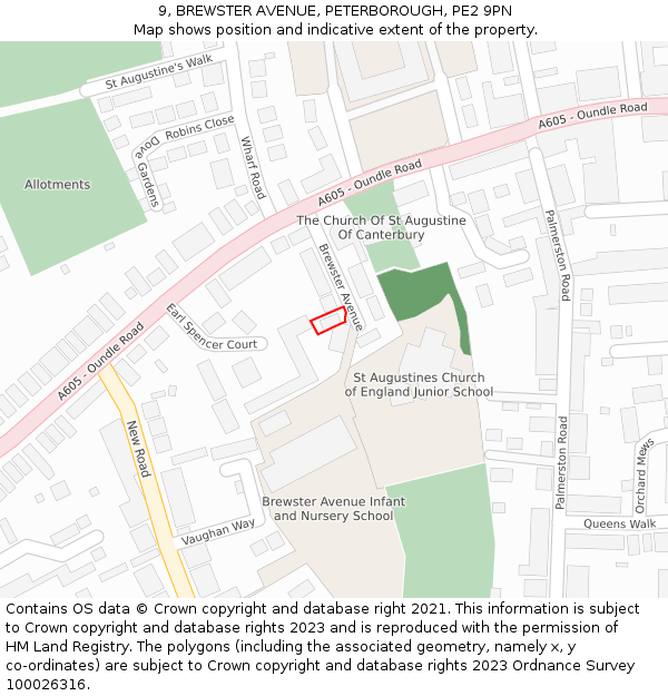 9, BREWSTER AVENUE, PETERBOROUGH, PE2 9PN: Location map and indicative extent of plot