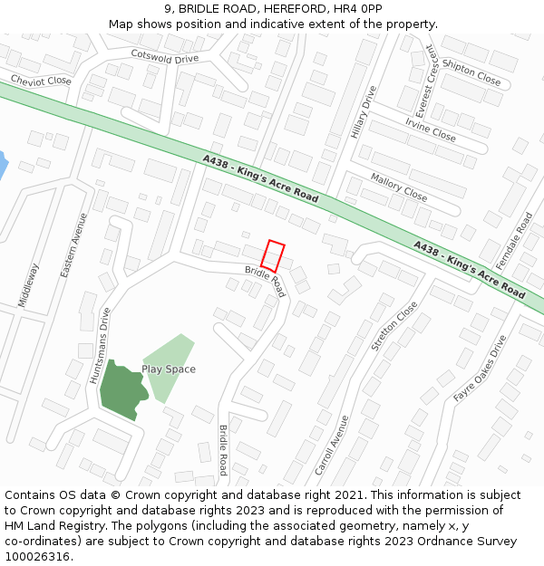 9, BRIDLE ROAD, HEREFORD, HR4 0PP: Location map and indicative extent of plot