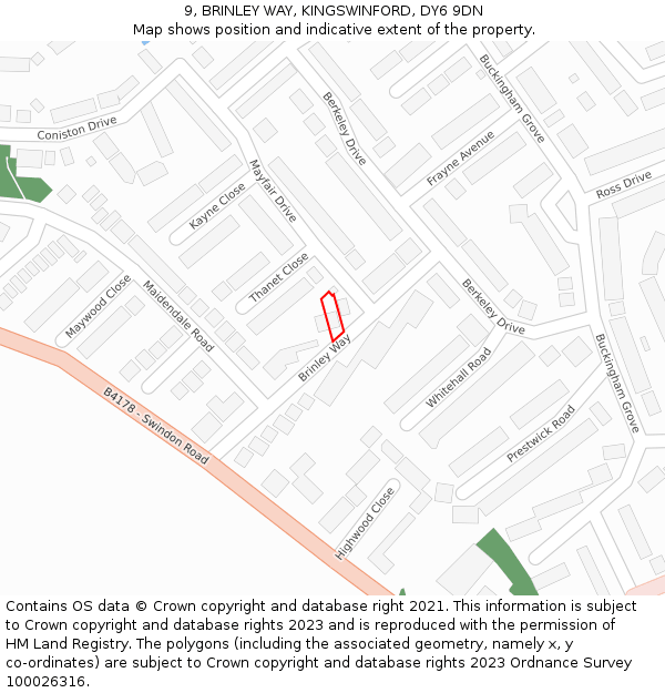 9, BRINLEY WAY, KINGSWINFORD, DY6 9DN: Location map and indicative extent of plot