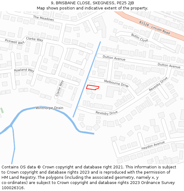 9, BRISBANE CLOSE, SKEGNESS, PE25 2JB: Location map and indicative extent of plot