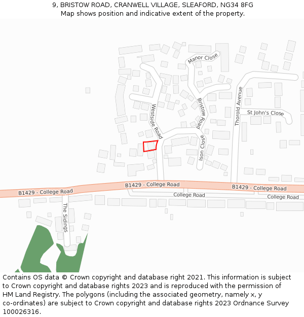 9, BRISTOW ROAD, CRANWELL VILLAGE, SLEAFORD, NG34 8FG: Location map and indicative extent of plot