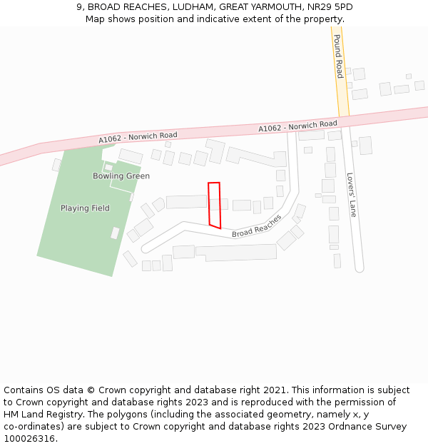 9, BROAD REACHES, LUDHAM, GREAT YARMOUTH, NR29 5PD: Location map and indicative extent of plot