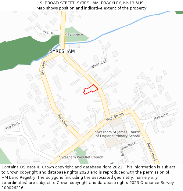 9, BROAD STREET, SYRESHAM, BRACKLEY, NN13 5HS: Location map and indicative extent of plot